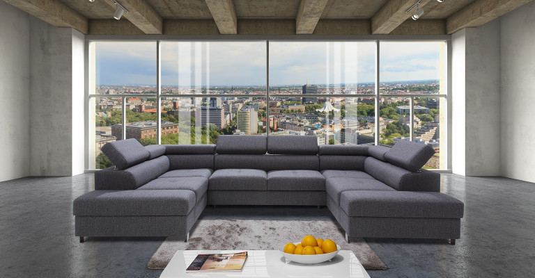 U-formet sofa med sovefunktion og tekstilopbevaring