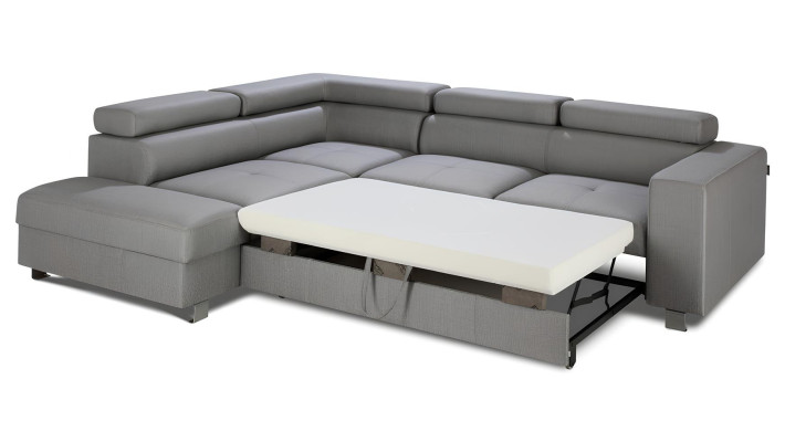 Grå hjørnesofa med sovefunktion, moderne L-design