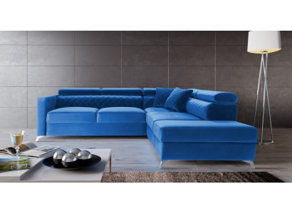 L-formet sofa med sovefunktion, polstret, blå