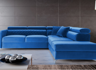 L-formet sofa med sovefunktion, polstret, blå