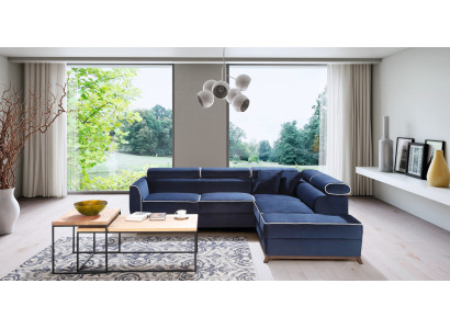 Moderne blå stof hjørnesofa