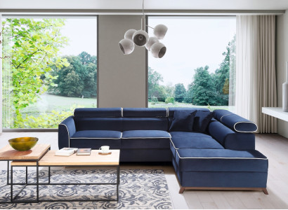 Moderne blå stof hjørnesofa