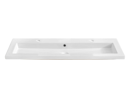 Dobbelt keramisk vask med hvidt møbel