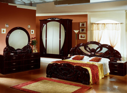 Moderne luksus soveværelsesensemble seng 2x natbord 6 dele træ