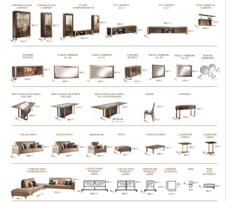 Sofa sæt 3+1+1 med moderne polstrede stole