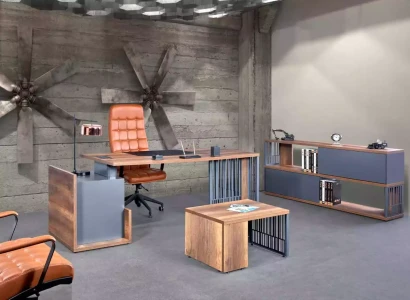 Moderne skrivebord, konferencebord, brunt dokumentskab