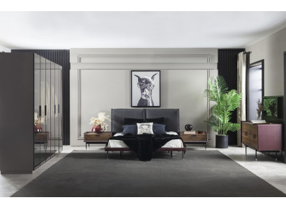 Loft soveværelsesmøbel sæt med seng, skab, natborde og kommode 5 dele