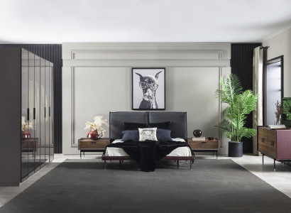 Loft soveværelsesmøbel sæt med seng, skab, natborde og kommode 5 dele