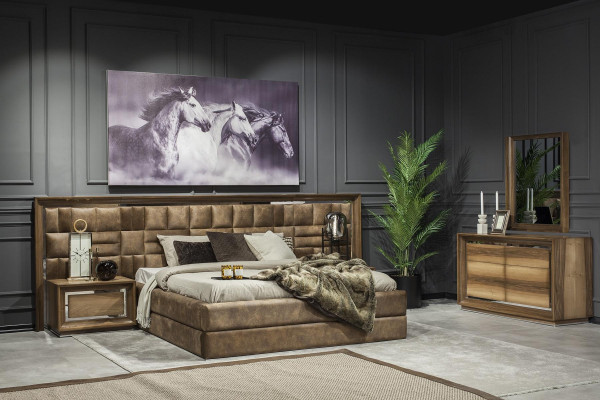 Kommode + spejl i moderne brun stil med opbevaringsplads luksuriøst nyt sæt