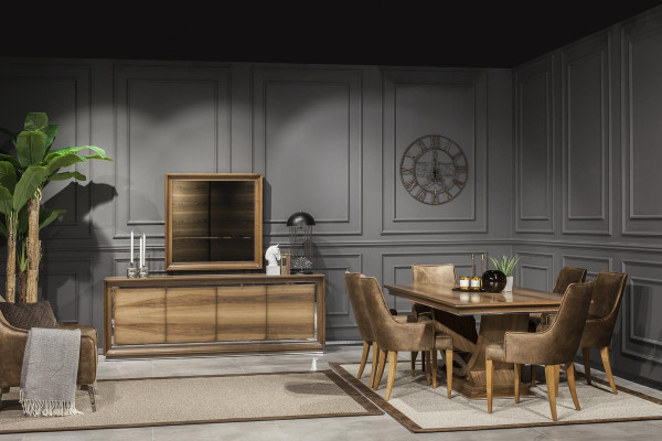 Luksuriøs polstret lænestol med loftdesign i brunt læder til køkkenet