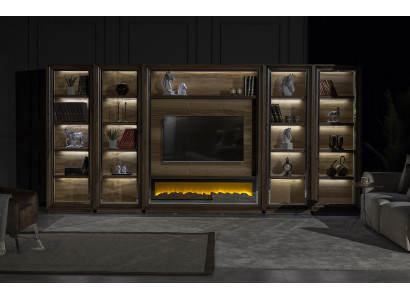 Luksus stuevæg 448 cm med træpejs