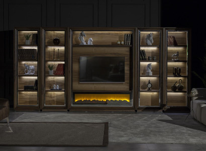 Luksus stuevæg 448 cm med træpejs