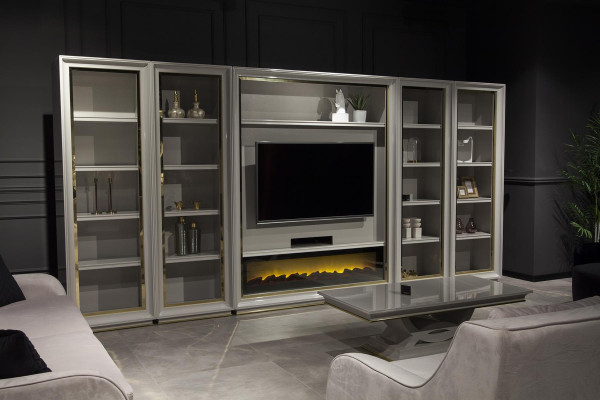 Vægmonteret xxl skab til stuen design møbel pejs