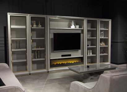 Vægmonteret xxl skab til stuen design møbel pejs