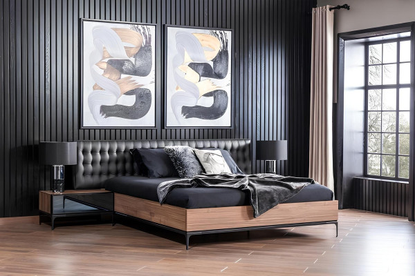 Soveværelsesmøbel sæt Komplet sæt Sort seng Skab Natteskab 8 dele