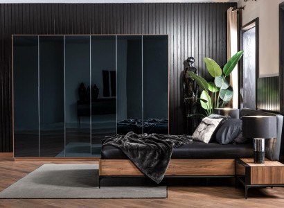 Komplet soveværelsesmøbel sæt med seng, natborde og skab 4 dele.