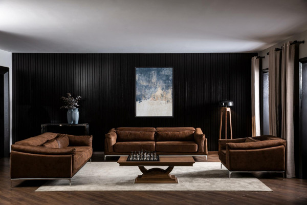 Sofa til tre personer med blød brun velour