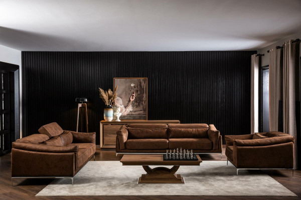 Sofa til tre personer med blød brun velour