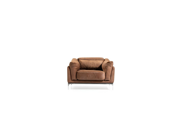 Moderne lænestol + sofa i mellembrun, blød, luksuriøs, komfortabel, ny