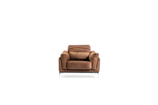 Moderne lænestol + sofa i mellembrun, blød, luksuriøs, komfortabel, ny
