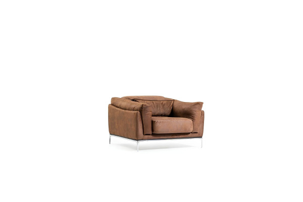 Moderne lænestol + sofa i mellembrun, blød, luksuriøs, komfortabel, ny