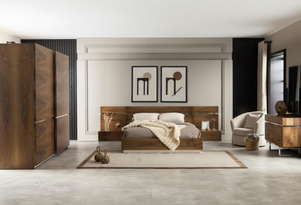 Luksus soveværelsesmøbler, kommode, skab, natborde, spejl 6 dele