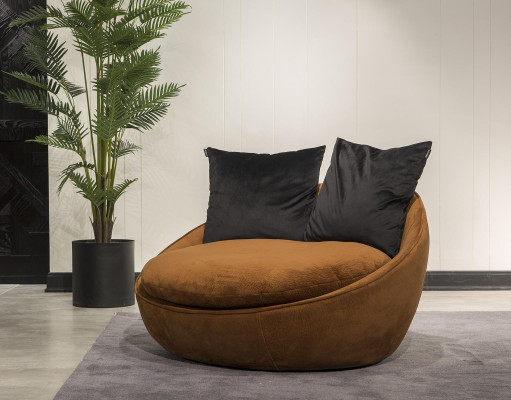 Rund afslappende lænestol med polstring