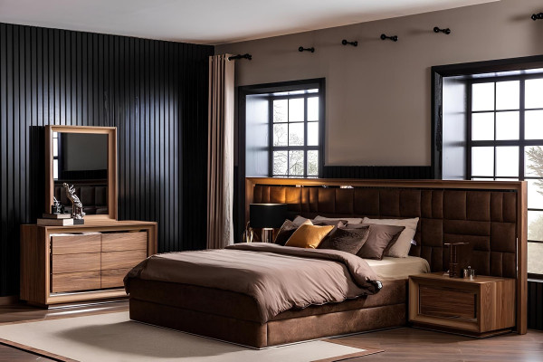 Komplet møbelensemble til hotelværelse kommode skab seng 6 dele