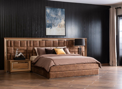 Soveværelsessæt med seng, skab og 2 natborde, 4 dele.