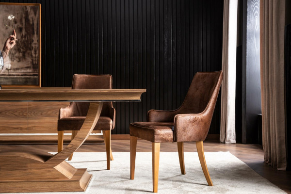 Luksuriøs polstret design chaise i loftstil, sort læder køkkenstol