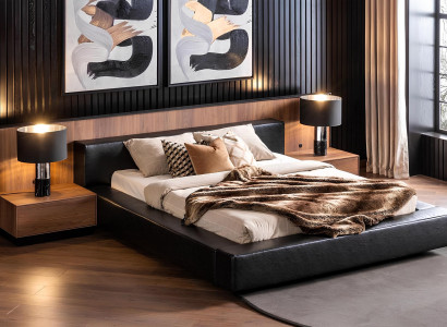 Luksus soveværelsesensemble med natbord, skab, bord og seng 6 dele