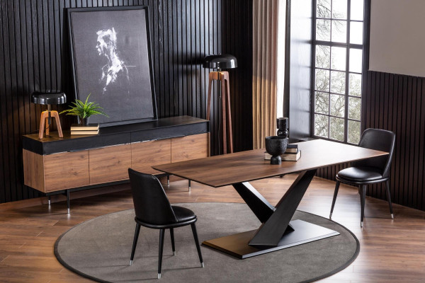 Luksuriøs sort læderstol, polstrede stole, designmøbler til loft og køkken