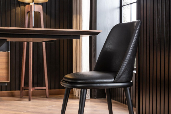 Luksuriøs sort læderstol, polstrede stole, designmøbler til loft og køkken