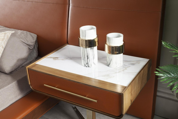 Orange dobbeltseng med 2 mobile natborde 3 dele