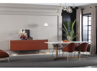 Orange skab med skuffer og hylder, xxl kommode, buffet 240cm