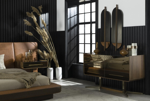 Luksus væg spejl i moderne stil brun ramme 104x31cm