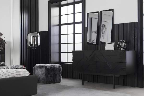 Møbelensemble til soveværelse 4 dele i sort, luksuriøst sæt med ny opbevaringsplads