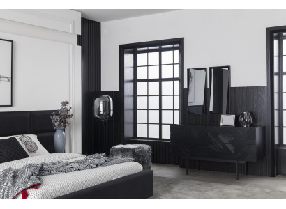 Luksus sort soveværelse med skab, kommode og natborde 5 stk.