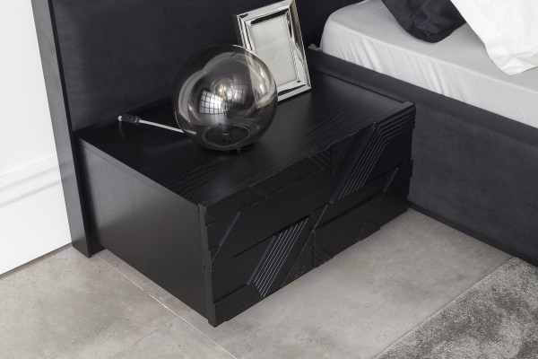 Sæt af sorte soveværelsesmøbler, natbord 3 stk, læder seng