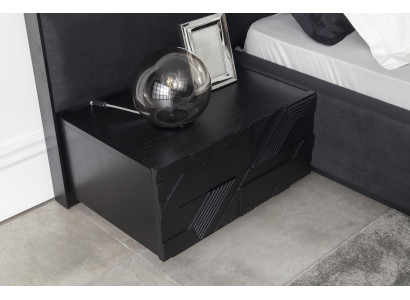 Sæt af sorte soveværelsesmøbler, natbord 3 stk, læder seng