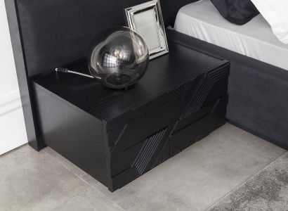 Sæt af sorte soveværelsesmøbler, natbord 3 stk, læder seng