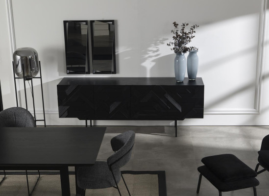 Luksus sort mobil kommode 208 cm med spejl 2 dele