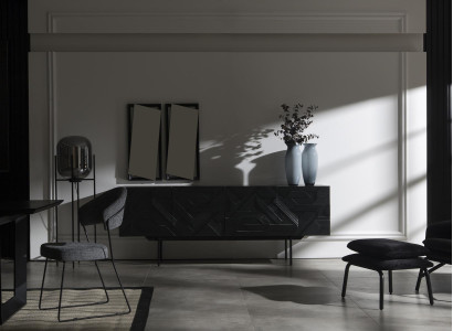 Luksus sort mobil kommode 208 cm med spejl 2 dele