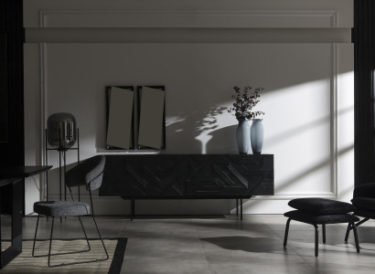 Luksus sort mobil kommode 208 cm med spejl 2 dele