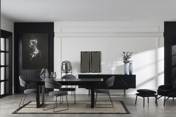 Luksuriøs grå polstret læder lænestol til køkkenet