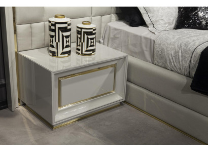 Soveværelse møbler seng natborde hvide gyldne sengesæt 4 dele