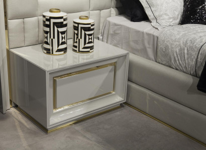 Soveværelse møbler seng natborde hvide gyldne sengesæt 4 dele