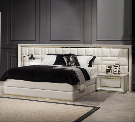 Luksus seng 160x200 cm moderne dobbeltseng i hvid