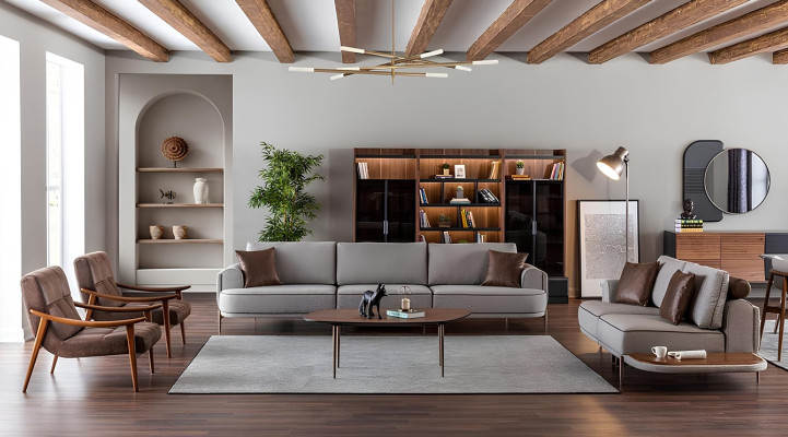 Stof sofa sæt Grå sofa 32 pladser Bord Møbler