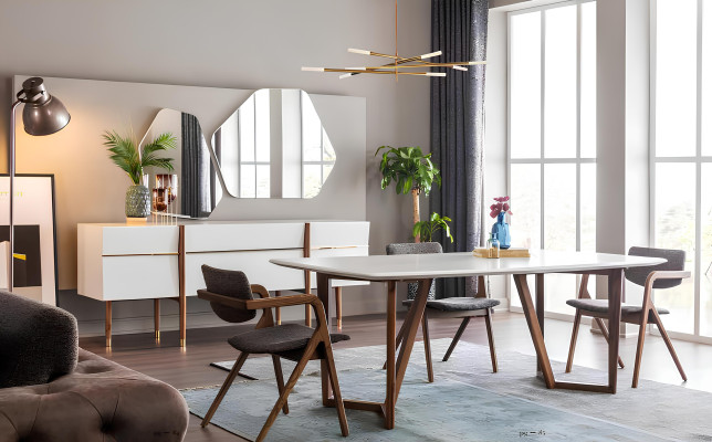 Spisestue sæt bord stole kommode 9 dele hvidt træ